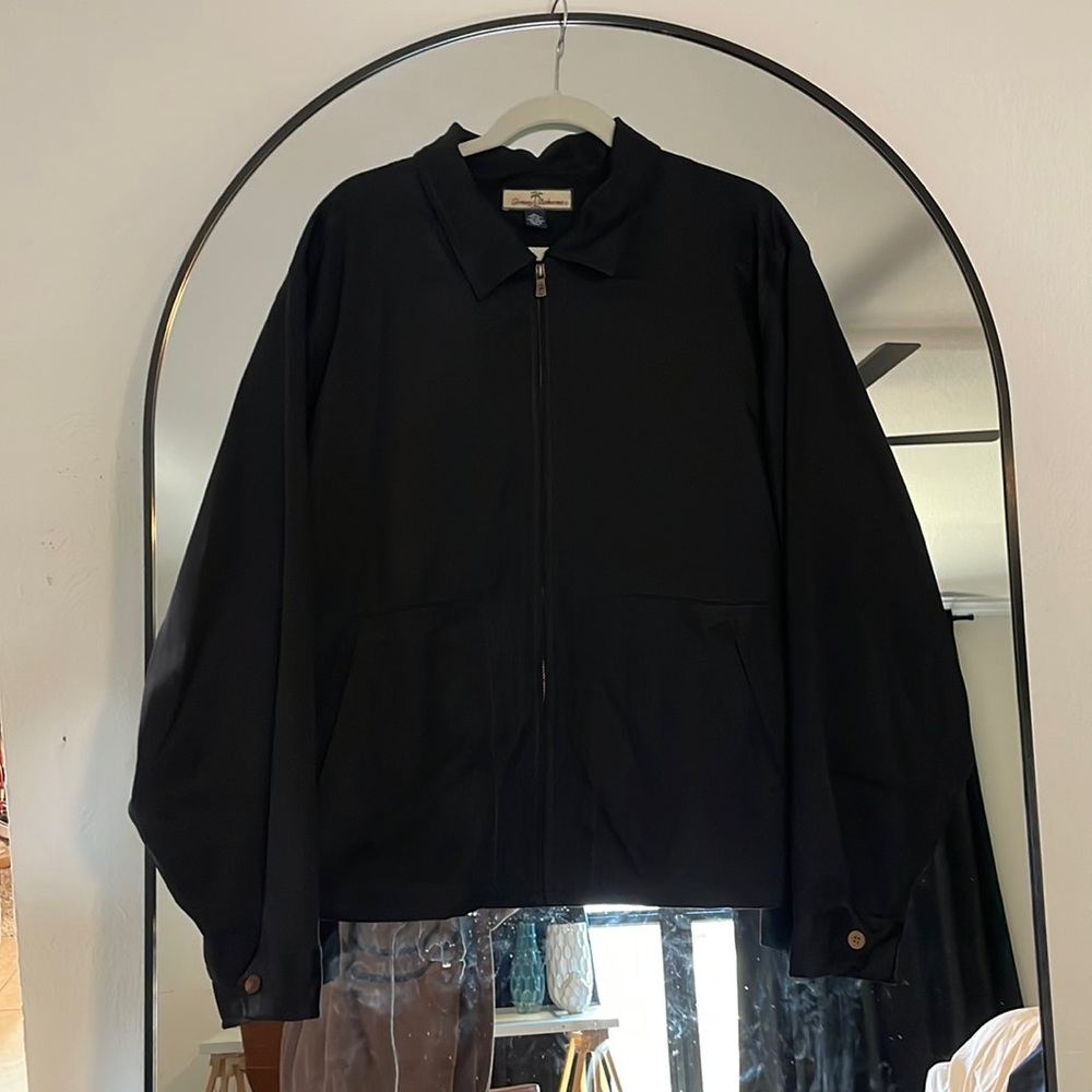 Tommy Bahama, black bomber jacket